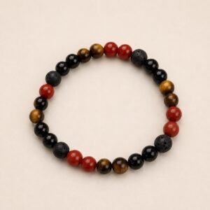 Bracelet Ancrage & Force taille S 16 cm en jaspe rouge, œil de tigre, obsidienne et pierre de lave