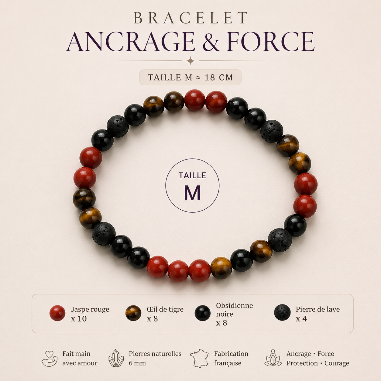 Bracelet Ancrage & Force – Taille M ≈ 18 cm